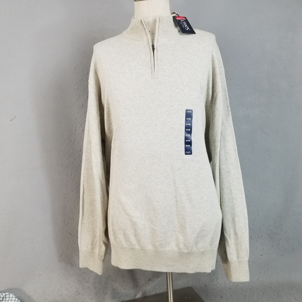 Chaps Sweater Mens 4XB Tan Heather Cotton Fleece 1/4 Zip Mock Neck CM33SE114T